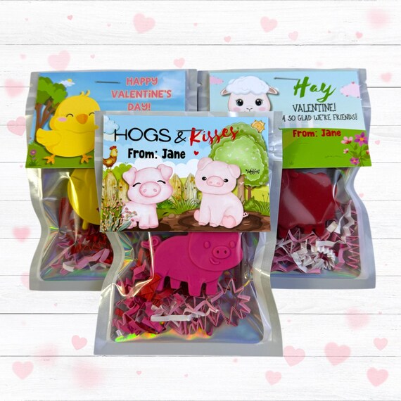 Farm Animal Valentine Cards with Crayons: Kids Classroom Favors