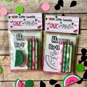 One in a melon mini Color Packs. Personalized. Party favors. Kids gifts. Class favors. Watermelon crayons. Birthday favors. Goodie bags.