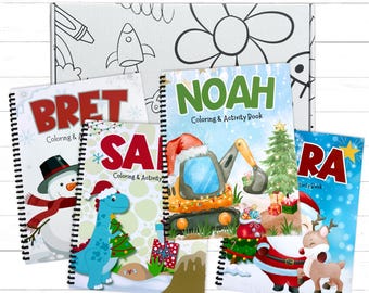 Personalized Boys Christmas Coloring Book Custom Name Holiday Activity Gift Box Set