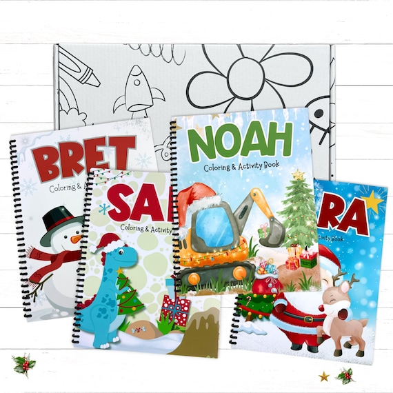 Personalized Boys Christmas Coloring Book Custom Name Holiday Activity Gift Box Set