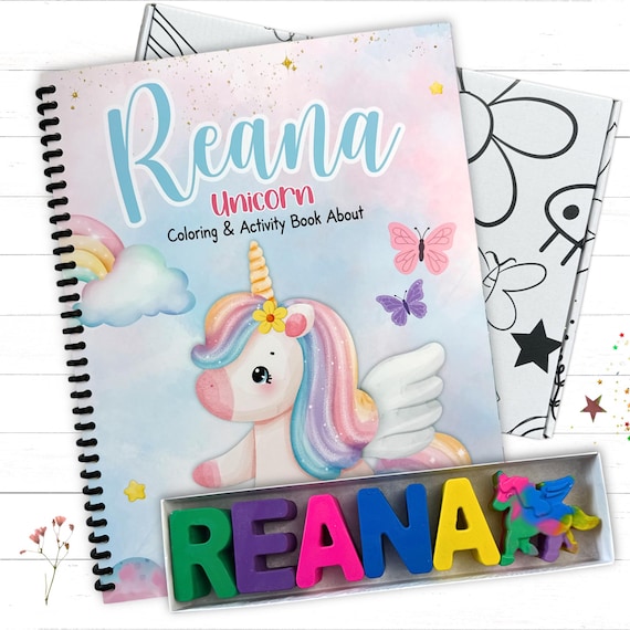 Personalized Kids Unicorn Activity Coloring Book Name Crayons Box Set