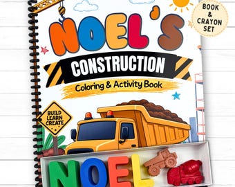 Personalized Construction Activity Book & Name Crayons Set