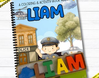 Personalized Police Officer Coloring Book & Name Crayons - Kids Activity Set