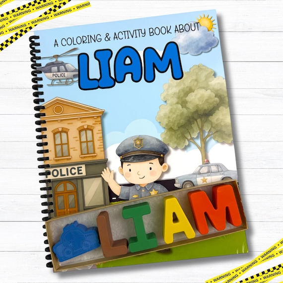 Personalized Police Officer Coloring Book & Name Crayons - Kids Activity Set