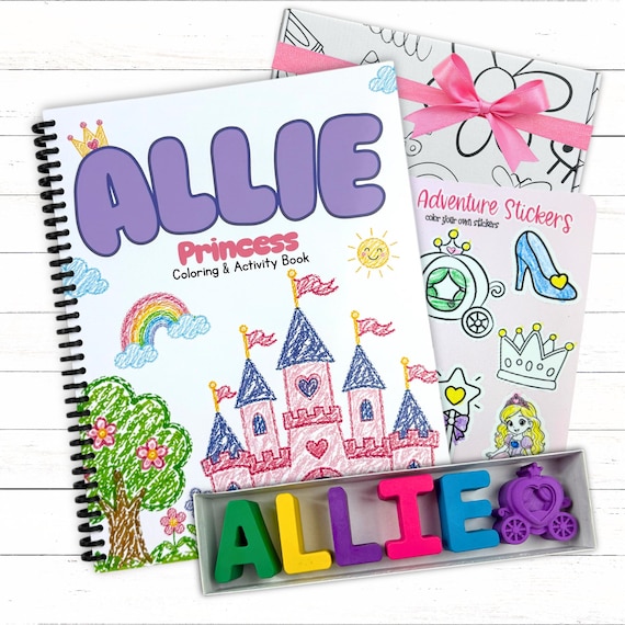Personalized Princess 6th Birthday Gift Box, Custom Name Crayons and Sticker Book Set