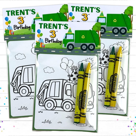 Personalized Boy Garbage Truck Birthday Party Favors Mini Color Packs