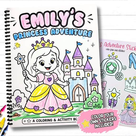 Personalized Princess Coloring Book & Stickers | Kids Gift