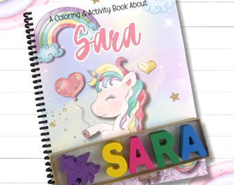 Personalized Unicorn Activity Book with Crayons: Kids Coloring Gift Set