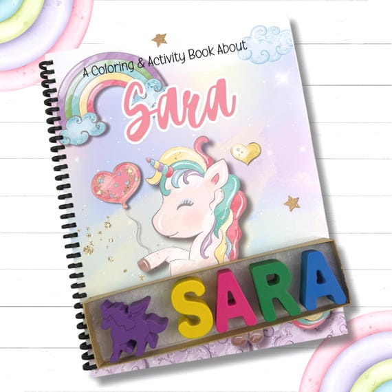 Personalized Unicorn Activity Book with Crayons: Kids Coloring Gift Set