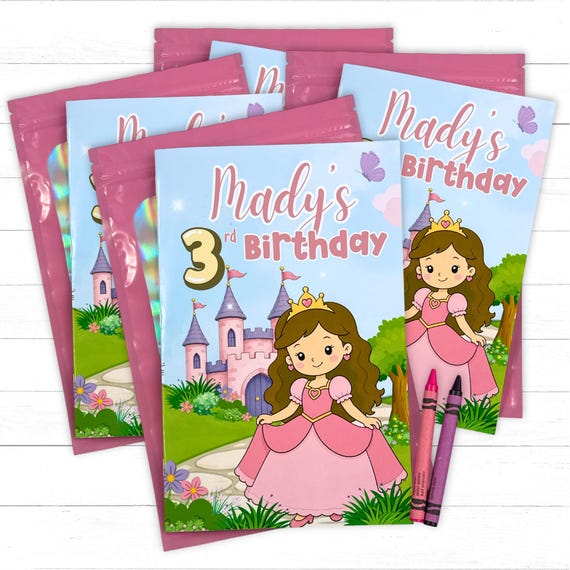 Personalized Kids Princess Birthday Party Favors Folded Coloring Book Custom Crayons Bulk