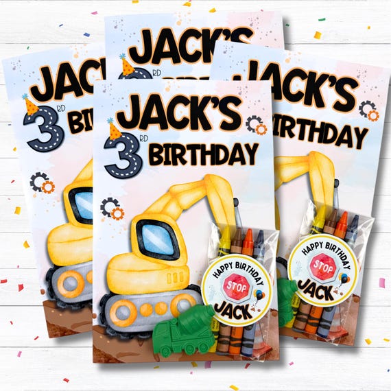 Personalized Construction Birthday Coloring Book Set, Truck Party Favor, Non Candy Goodie Bag