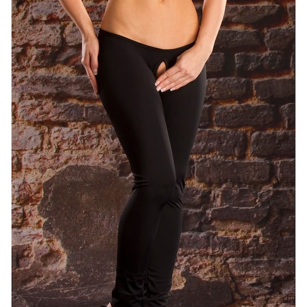 Crotchless Nasty Lola Stretch Leggings Pants in Black.