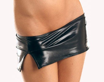 6 Inch Black Metallic Sliver Mini Skirt with side slit.  Super short, body hugging and incredibly sexy.  In super soft and stretchy Lycra.