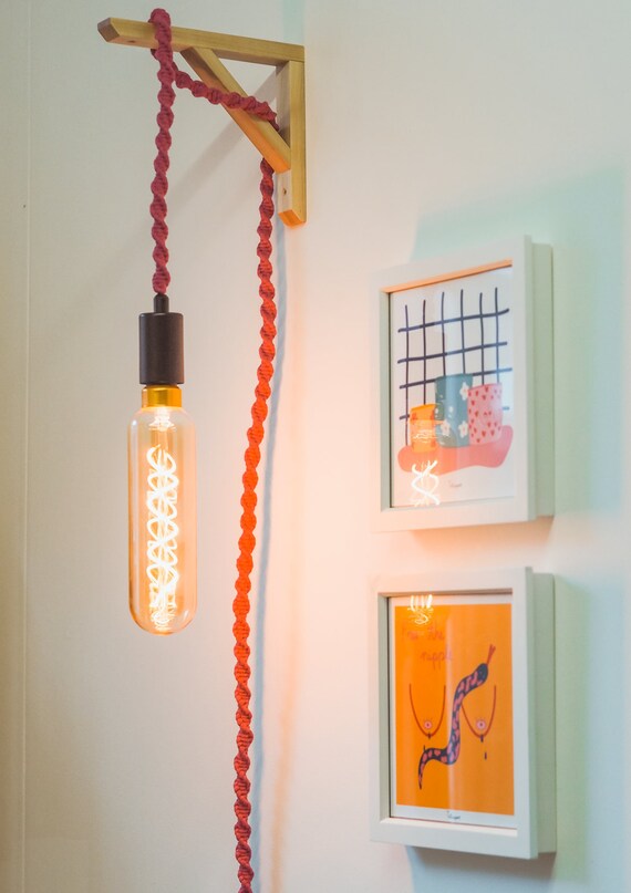 Macrame Hanging Lamp with Swirled Filament Bulb | Etsy