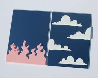 Cloud / Flames Mirror - Aesthetic Selfie Mirror - Cloudy Sky / Pink Flames Modern 'It' Mirror