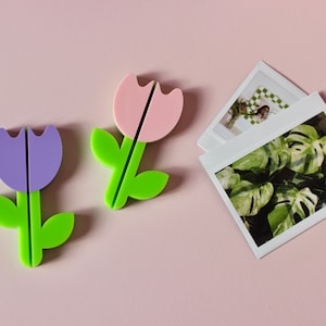 Porte photo tulipe. Porte-photos pour Polaroids, Instax, impressions, couverts de mariage, porte-numéros de table - l'idée cadeau la plus mignonne !
