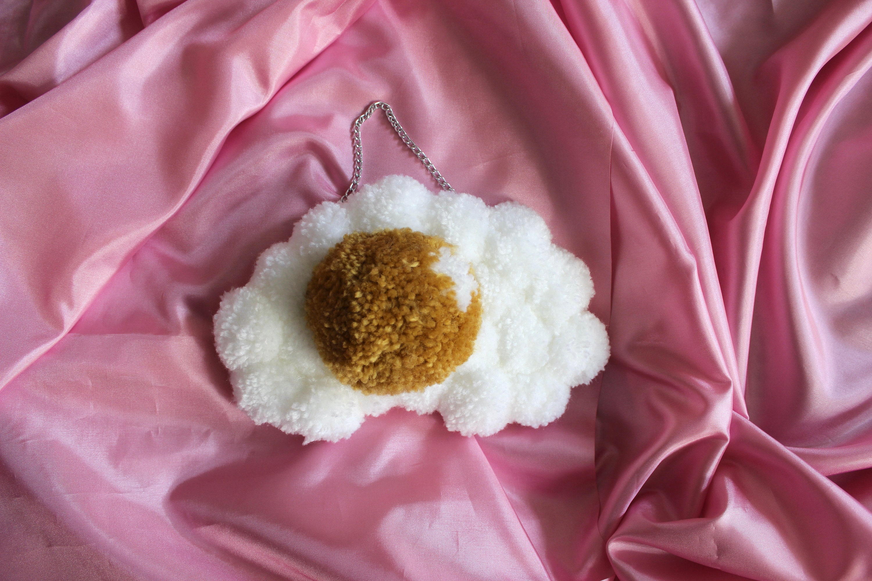 Fried Egg Pom Wall Hanging - Sunny Side Up Tufted Style Hanging
