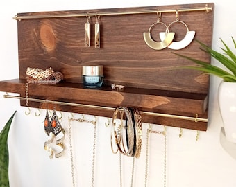 Wood Jewelry Organizer Shelf: Country Charm Necklace & Earring Display