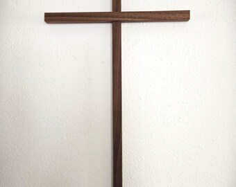 Black Walnut Hardwood Cross, Modern Slim Design: Home Blessing, Wedding, Memorial, Baptism Gift