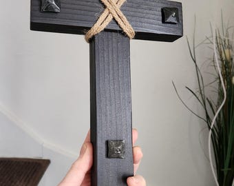 Handmade Wood Cross with Crucifix Nails: Rustic Christian Decor