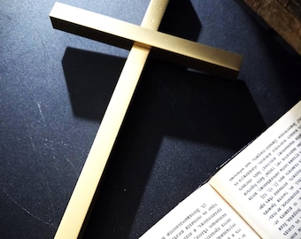 Modern Slim Gold Wood Cross: Christian Home Blessing, Wedding, Baptism