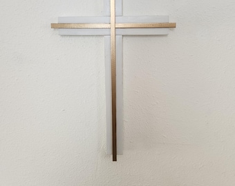 Wood Cross with Gold/Silver Wood Inline: Christian Home Blessing, Wedding, Baptism