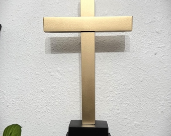 Gold Wood Cross with Stand: Home Blessing, Wedding, Baptism, Sacramental Gift