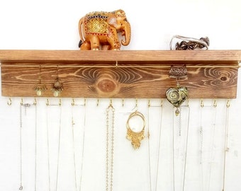 Wood Jewelry Organizer Shelf: Necklace Holder, Contemporary Design