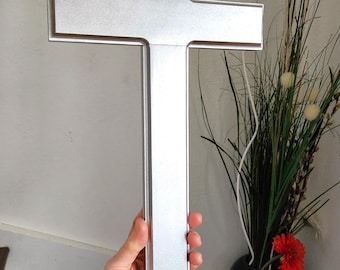 Silver Finish Wood Cross, Christian Wedding Decor, Home Blessing Gift