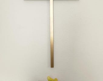 Gold Wood Cross, Modern Slim Design: Christian Home Blessing, Wedding, Baptism