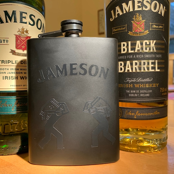 Jameson Flask Personalized Flask Whiskey Flask Black Flask Jameson Barrelmen Flask