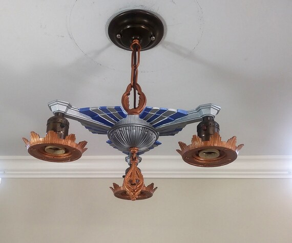 Antique Art Deco Ceiling Light Fixture 3 Light Pair Etsy