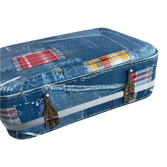 Vintage 1970’s Faux Denim Patchwork Suitcase/Week… - image 9