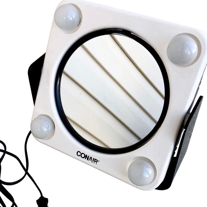 Black and White Conair Lighted Two Sided Flipping Magnifying Makeup Vanity Mirror Vintage 1980\u2019s