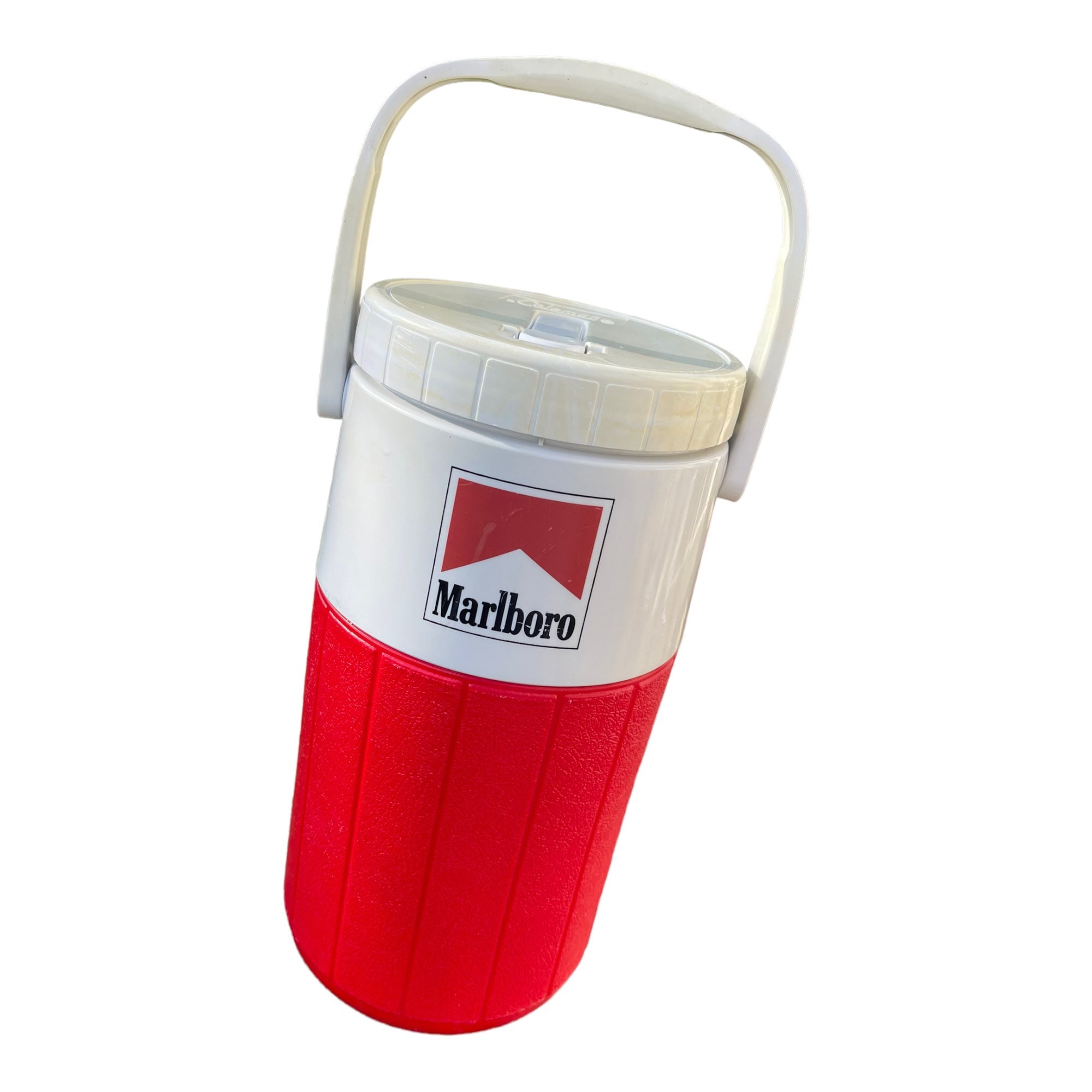 Marlboro Coleman Thermos Beverage Holder Red White Jug Handle USA USED/GOOD  CONDITION Auctions