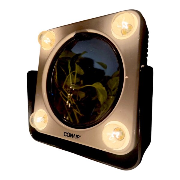 Espejo de maquillaje de aumento de doble cara con luz, Conair, blanco y negro, estilo vintage de los años 80.