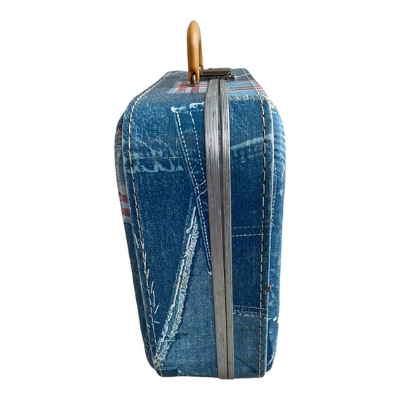 Vintage 1970’s Faux Denim Patchwork Suitcase/Week… - image 3