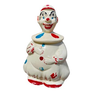 Vintage 1950’s APCO Glazed Ceramic Clown Bisque Cookie Jar