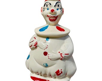 Vintage 1950’s APCO Glazed Ceramic Clown Bisque Cookie Jar