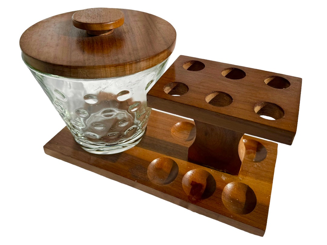 Vintage 1970’s Six Pipe Rack and Glass Humidor Holder With Hobnail ...