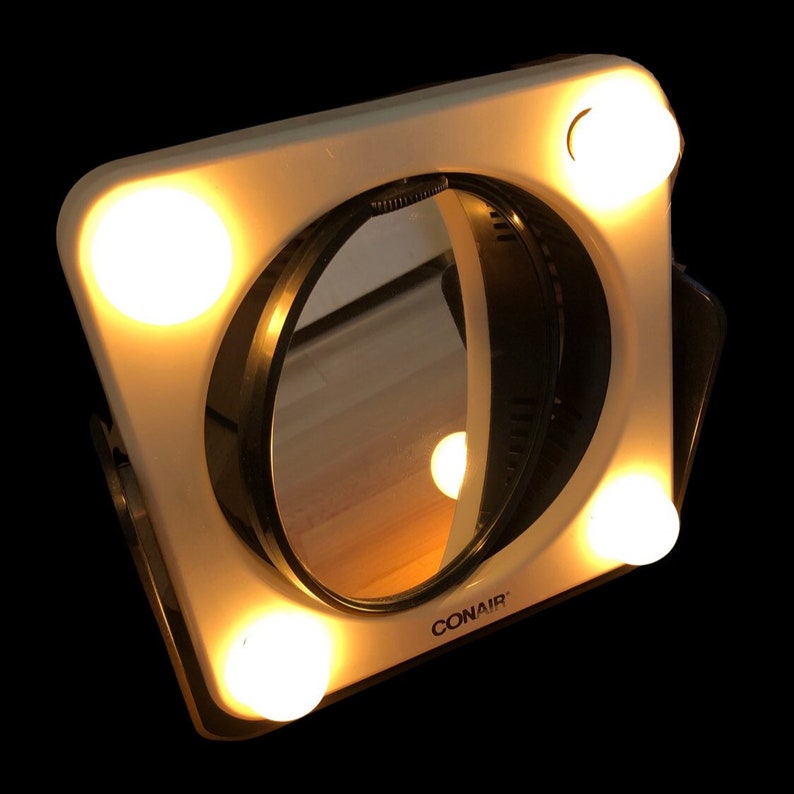 Black and White Conair Lighted Two Sided Flipping Magnifying Makeup Vanity Mirror Vintage 1980\u2019s