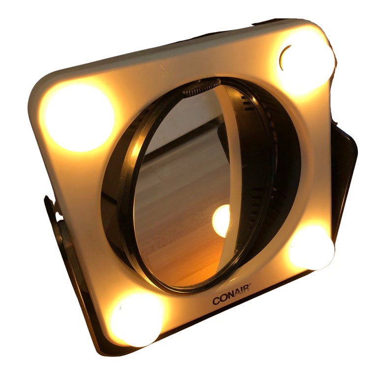 Black and White Conair Lighted Two Sided Flipping Magnifying Makeup Vanity Mirror Vintage 1980\u2019s
