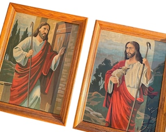 Two Beautiful Vintage, 1960’s Paint by Numbers Color Picture of Jesus, One with Lamb, the other Knocking at the Door, Both are Framed