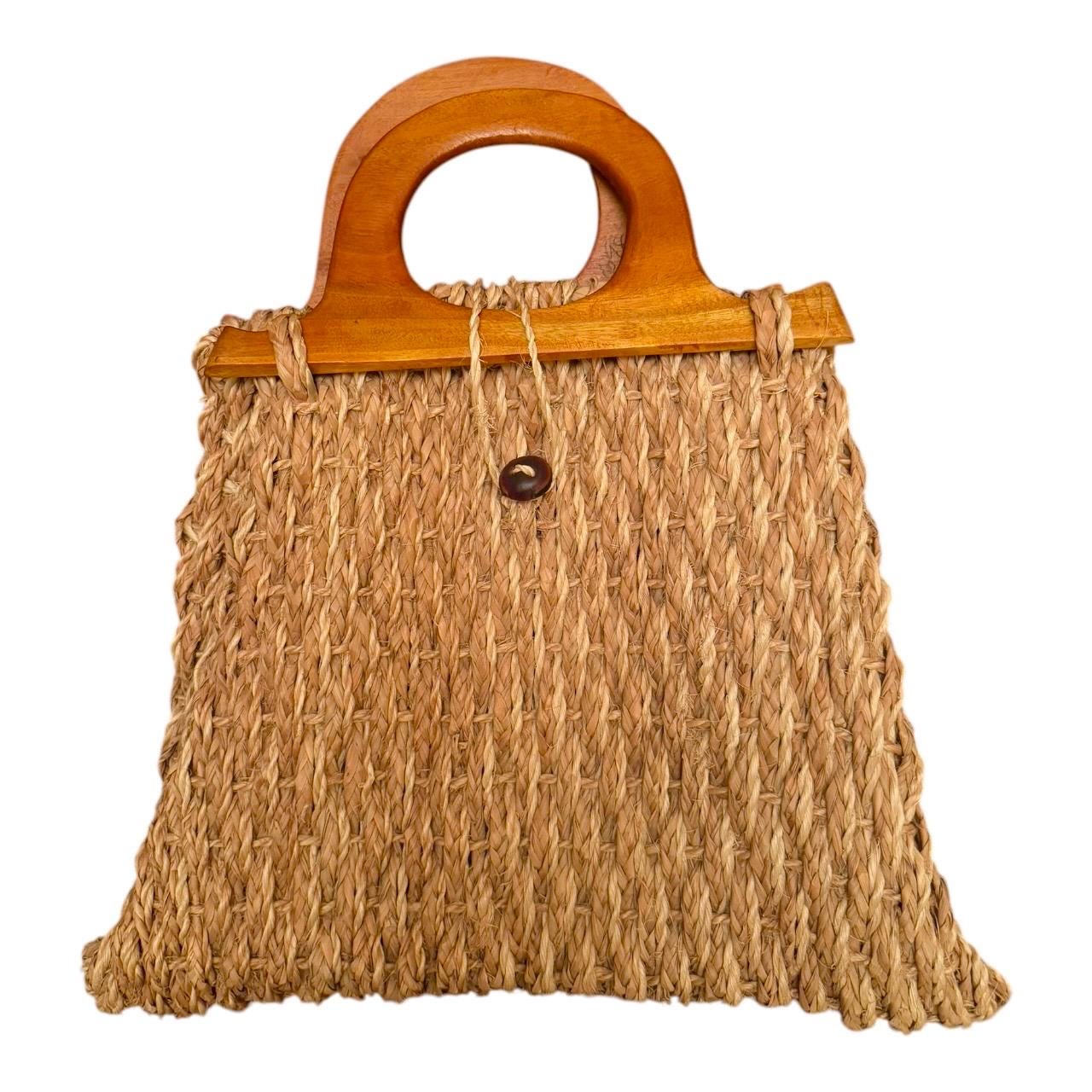 Handcrafted Woven rattan wicker wood Tan Backpack handbag vintage Vintage Filipino Rattan Woven Brown Wicker Wood Gathering  main image 4