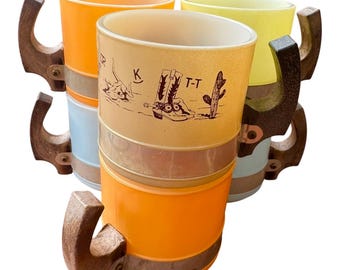 Vintage Siesta Ware Pastel Coffee Mugs Set: Mid Century Mod Barware