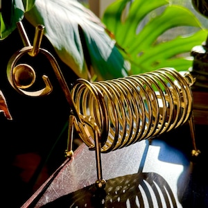 Vintage 1970s Gold Wire Animal Desk Organizer: Retro Pen & Letter Holder