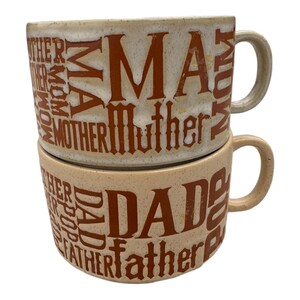 Vintage 1970s Mom & Dad Stoneware Soup Mugs - Made in Japan