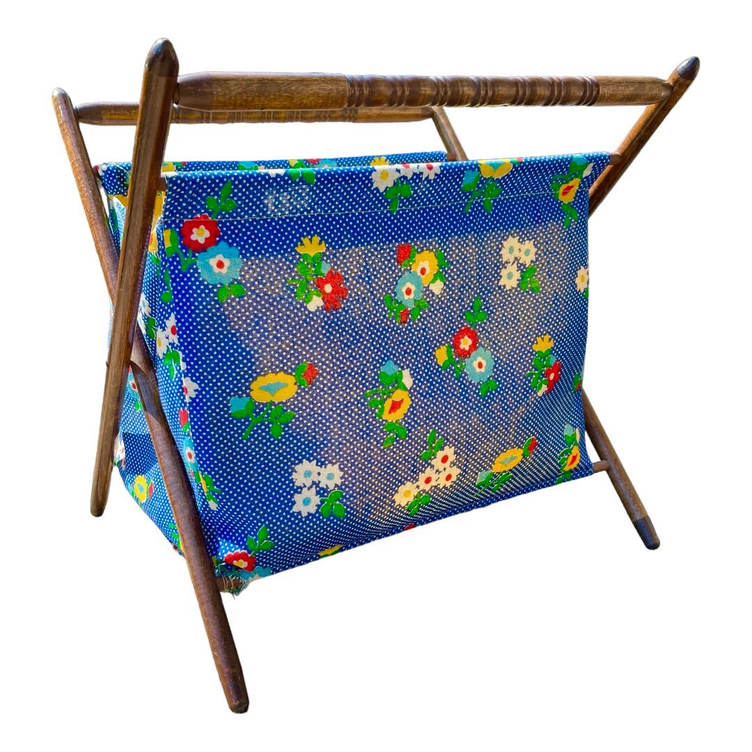 Large, Vintage 1970s Wooden Folding Knitting Basket/caddy in a