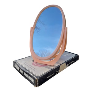 Vintage 1970’s Pink Flamingo, Molded Pink Plastic, Doubled-Sided Tabletop Vanity Three-Way Mirror