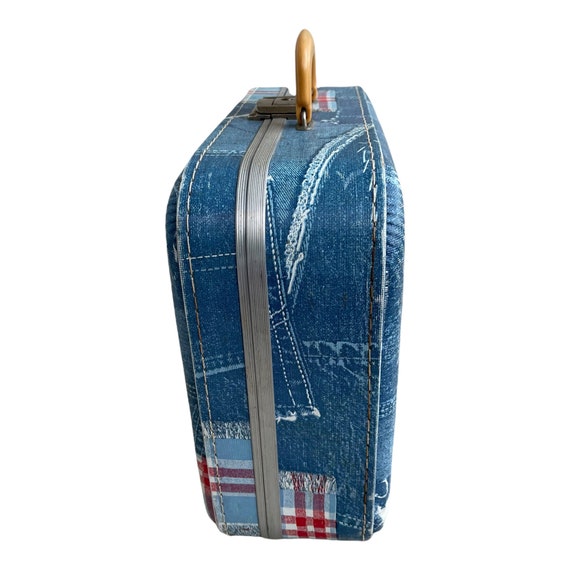 Vintage 1970’s Faux Denim Patchwork Suitcase/Week… - image 4